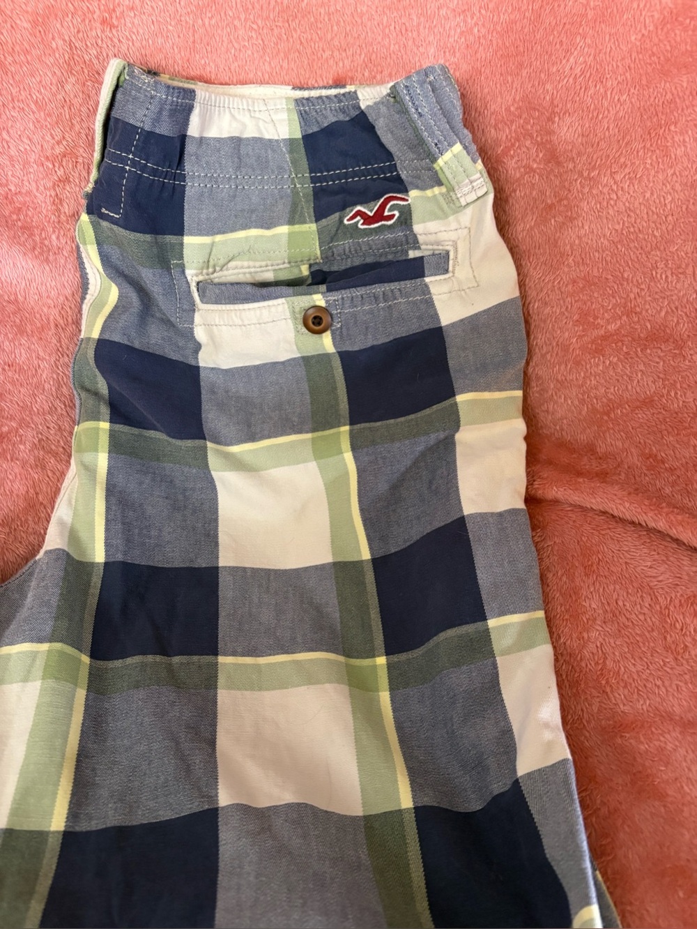 Hollister Mens Navy & Green Plaid Shorts